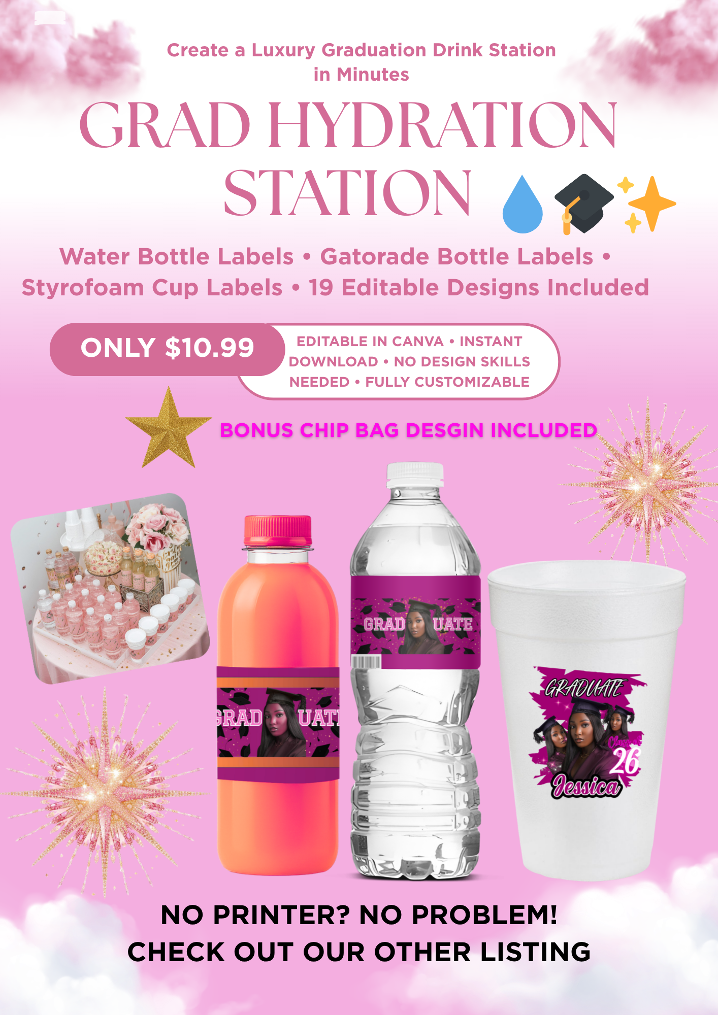 Digital Graduation Hydration Station Labels